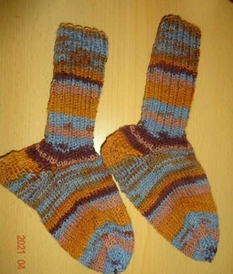 Socken handgestrickt mit Regia Wolle Größe 24 / 25 design line orange hellblau - Bild 1 von 1