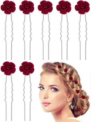 24 Pieces Rose Hair Pins Mini Burgundy Flower Hair Clips Accessories U Shaped... - Image 1 of 4