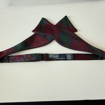 VTG Polo Ralph Lauren Adjustable Bow Tie Red Plaid  Pattern Silk Made In USA - image 1 of 2