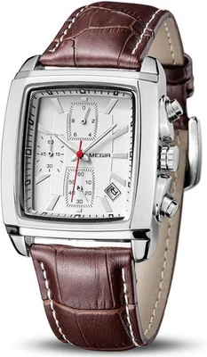 Reloj cronógrafo MEGIR para hombre con correa de cuero marrón Foto 1 de 2