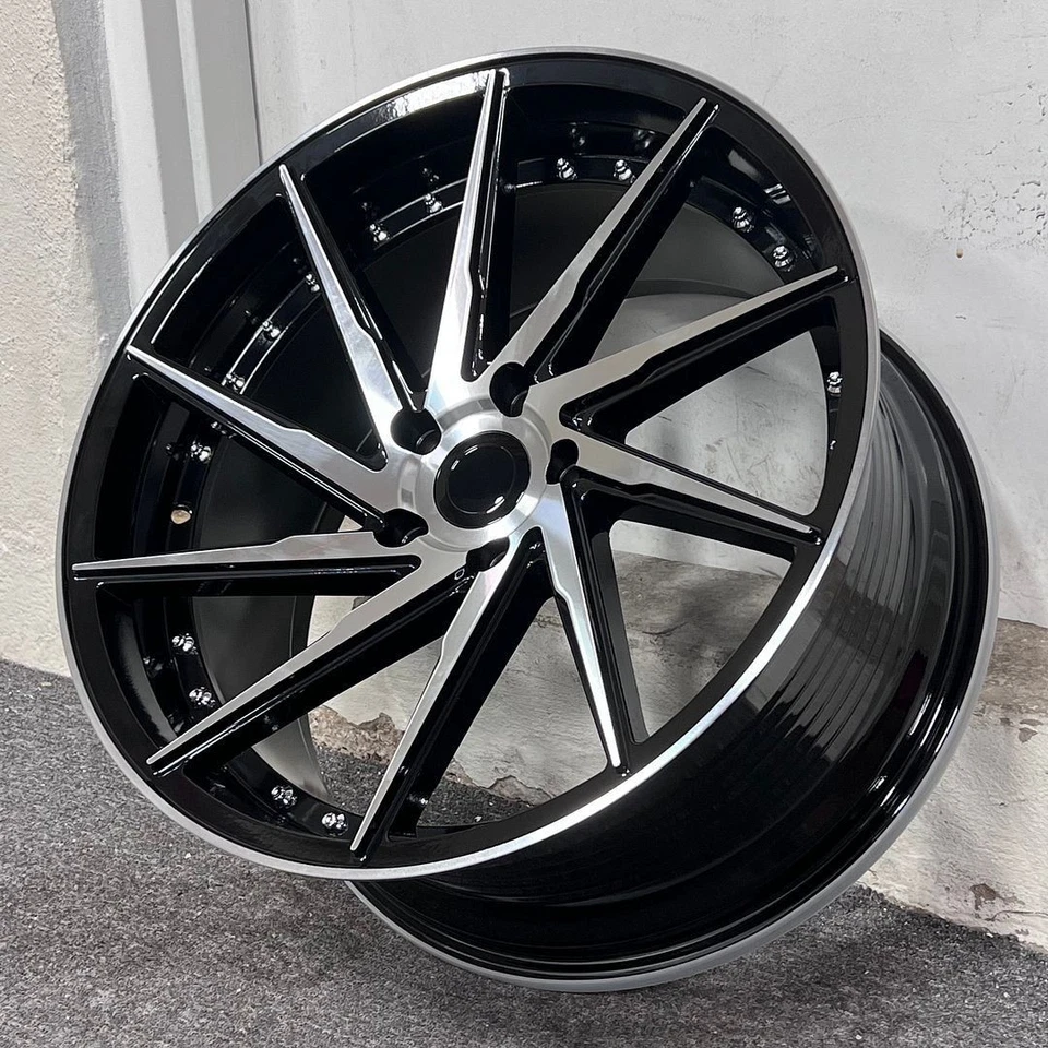 19" STAGGERED 8.5/9.5 BLACK MACHINE SWIRL CONCAVE STYLE WHEELS RIMS 5X114.3 - Image 1 of 1
