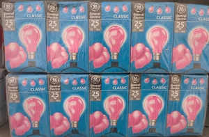 10x Pink General electric Colourglazed GLS 25W BC LAMPS/ BULBS Festoon lamp - Picture 1 of 2