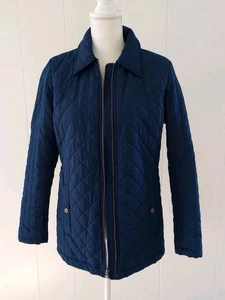 Lands End Primaloft Quilted Coat Jacket Navy Blue Women's Small 6 8 Full Zip - Picture 1 of 8