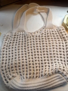 Vintage Elfenbein Häkel Strick Beuteltasche/Schultertasche Doppelte Strickgriffe EUC - Bild 1 von 8