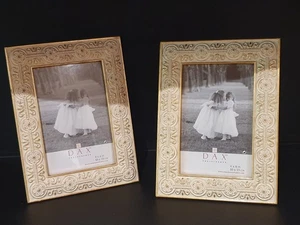 Heavy Picture Photo Frames x 2 Ornate Gold Off White Metal Dax Traditional 4 x 6 - Picture 1 of 11