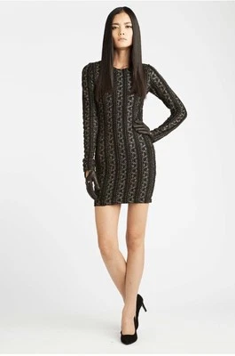 Torn By Ronny Kobo Black/Gold Ruffled Zip Up Long Sleeve Body Con Dress Size S - Imagem 1 de 4