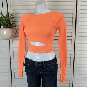 Free People Movement Cut It Out Long Sleeve Crop Top Neon Orange Size XS/S - Picture 1 of 9