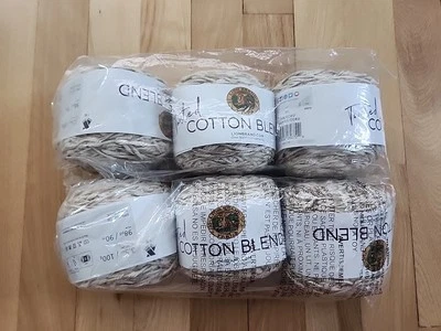 NEW Lot 6 Lion Brand Twisted Cotton Blend 209 TAN White 3.5oz Bulky Yarn Cakes - Image 1 of 4