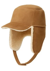 Pure Wool Sheepskin Fleece Trapper Pilot Aviator Tractor Bomber Hat Cap Ear Flap - Picture 1 of 23
