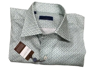 NWT David Donahue Men’s Short Sleeve Shirt Size Medium Blue Green  - Image 1 of 4