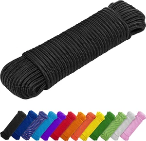 Corda - Nera - 90 Piedi X 1/4 Pollice (7Mm) - Forte Corda Utilitaria Multiuso - Campeggio - Foto 1 di 9