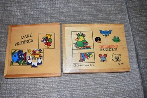 2 x Vintage? Wooden Picture Puzzles in Cases - Flat Pieces not Blocks - Picture 1 of 5