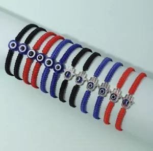 Lucky Evil Eye Hamsa Bracelet Beads Red Blue Black String Protection Unisex - Picture 1 of 12