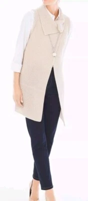 Chicos Johanna Chaleco Suéter Abierto Talla 1 M Beige Mezcla de Lana Tejido Sin Mangas Foto 1 de 4