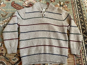 LL Bean Lambs Wool Stripe Half Button Henley Sweater Sz XL Wood Button Beige - Picture 1 of 5