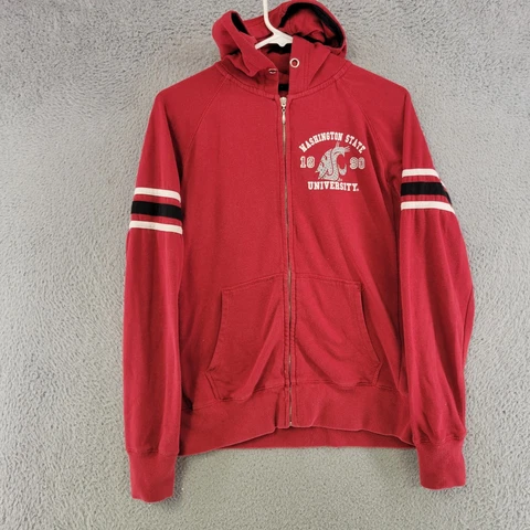 Washington State Cougars Jacket Womens M Medium Red Full Zip Hooded Pockets Cover