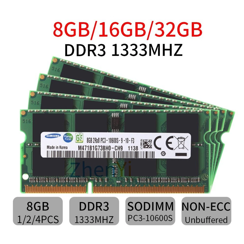 Samsung 32GB 16GB 8GB 4G DDR3 1333MHz PC3-10600S SODIMM Laptop Memory RAM Lot AB - Image 1 of 4