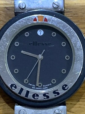 Винтажные швейцарские кварцевые мужские кожаные часы Ellesse 03-0001-005 WR50M -34 мм - работают - Изображение 1 из 4