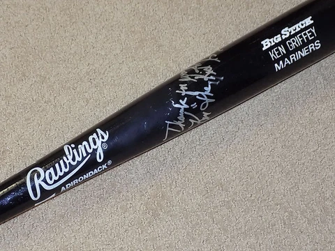 Ken Griffey Jr Signed Game Bat Seattle Mariners The Kid HOF JSA Cover