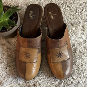 White Market Mountain Paulina Vintage Leather Wooden Heel Clogs, Size 10