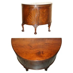 FULLY RESTORED ANTIQUE FLAMED MAHOGANY CLAW & BALL FOOT DEMI LUNE SIDEBOARD - Picture 1 of 24