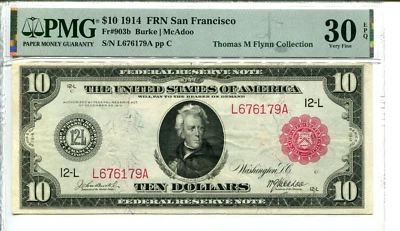 FR 903b 1914 $10 FEDERAL RESERVE BANK NOTE SAN FRANCISCO PMG 30 EPQ VERY FINE - Image 1 of 2