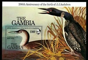 BD-94 THE GAMBIA 1985 Birds 200th Birth JJ Audubon SCOTT 555 S/S MHN $10 - Picture 1 of 1