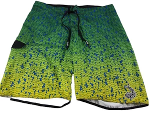Pelagic Board Shorts Mens 34 Dorado Green Yellow Polyester Swim Trunk 10" Inseam - Picture 1 of 11