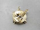 Tambourine, Guitar, and Hat Charm or Pendant in Yellow Gold, Traveling Bluesman,