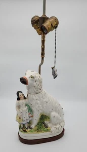 Rare Staffordshire Spaniel Dog & Girl Figurine lamp English Ceramics ~1850 - Picture 1 of 19