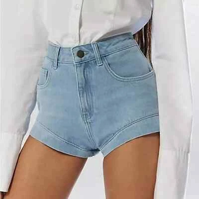Micro Shorts Silence + Noise Urban Outfitters Mujer 27 Cintura Alta Dobladillo Curvo NUEVO Foto 1 de 4