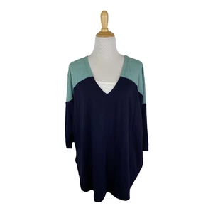 Free People Women's Navy Colorblock MAJOR LEAGUES V-Neck Top Size Medium B34 - Picture 1 of 5