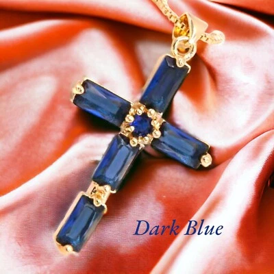 Collar Cruz Chapado en Oro 18K Zafiro Simulado Piedra Natal Septiembre Moda* Foto 1 de 4