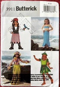 Butterick Pattern 3911 Girls Pirate Mermaid Hula Fairy Costumes Size 6 7 8 NEW - Picture 1 of 3