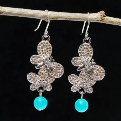 Women Earrings Genuine 925 Silver Handmade Stylish Blue Agate Fashion Gift New - Image 1 of 2