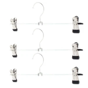 Family Metal Double Clips Design Socks Suits Pants Clothes Hanger Black 3 Pcs - Picture 1 of 4