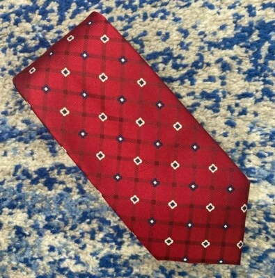 Corbata Tommy Hilfiger Roja Blanca Azul Marino Geométrica Flores Cuadros 100% Seda Foto 1 de 4