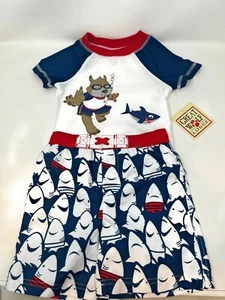 GREAT WOLF LODGE UPF 50+ Boys 2-Piece Swim Set Red/White/Blue - Shark Print - Picture 1 of 6