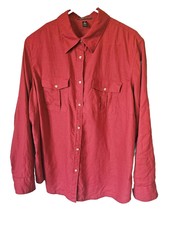 Lauren Ralph Lauren 100% Linen Red Roll Up Sleeve Size 2X Button Down Top Women