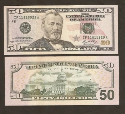 UNITED STATES USA 50 Dollars NEW 2006 GRANT COLORED FLAG UNC MONEY BANK NOTE - Image 1 of 2