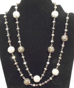 Alfani Double String Silver Tone Faceted Glass Beads Lobster Clasp Necklace 60" - Picture 1 of 2