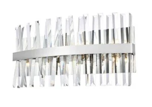 Wall Sconce Bathroom Vanity Chrome and Crystal 8 Light Lighting Fixture 24" - Picture 1 of 7