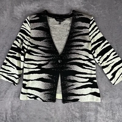 Ming Wang Cardigan Petite X-Small PXS Black Cream Zebra Animal Print 3/4 Sleeve - Image 1 of 4