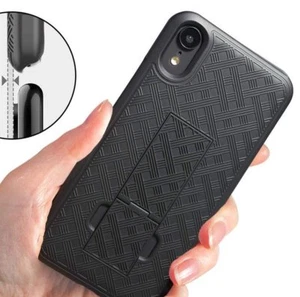 FÜR IPHONE XR 6,1" - HART COMBO HOLSTER KICKSTAND CASE COVER mit GÜRTELCLIP SCHWARZ - Bild 1 von 5