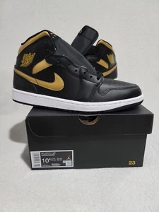 Nike Air Jordan 1 Mid 10.5 Black Metallic Gold DQ8426-071 Herren oder GS Schuhe NEU - Bild 1 von 13