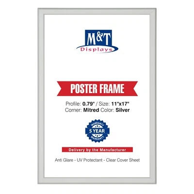 Snap Poster Frame 0.79" Aluminum Easy Front Loading Wall Mounting 11x17 Silver - Image 1 of 4