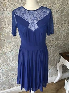 Ladies 8 Dress Blue Occasion Spotlight Warehouse Prom Cocktail Pleated Lace Asos - Picture 1 of 7