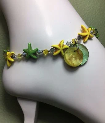 Healing Howlite Starfish Gemstone Anklet/Ankle Bracelet W/Swarovski Elements USA - Image 1 of 2