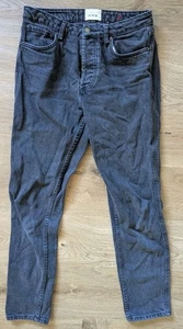 Pantalones de mezclilla Sezane tiro medio pierna recta talla 30 desteñidos negros botones mosca - Imagen 1 de 16