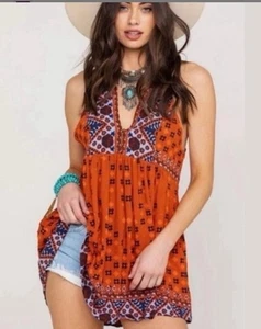 Free People Fließendes Boho Top Größe Small Mehrfarbig Ärmellos V-Ausschnitt - Bild 1 von 5